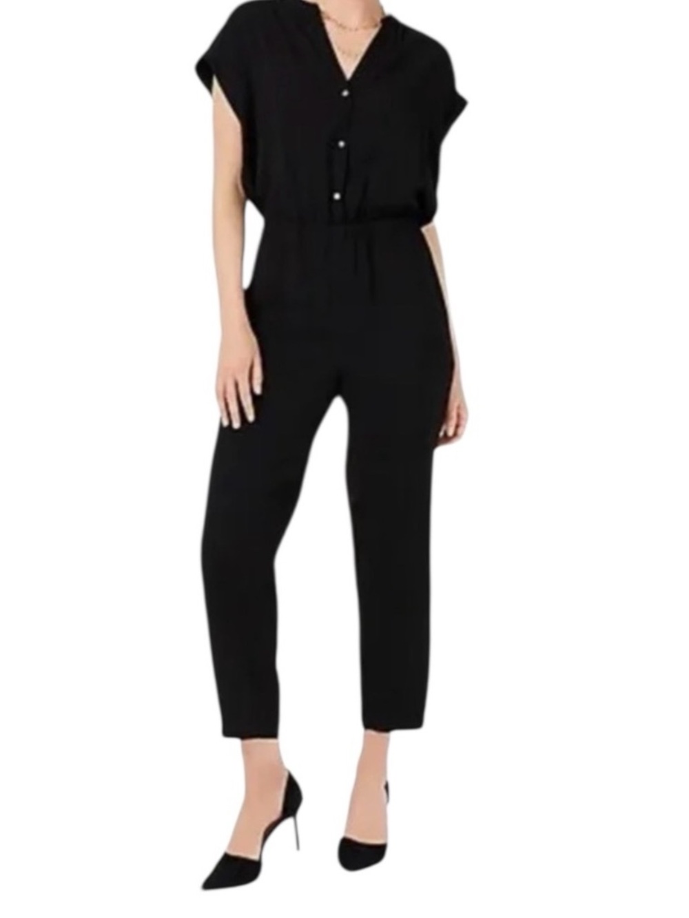 J. Crew Cuffed Camp Short Sleeve Ankle Length Black Jumpsuit, size Medium